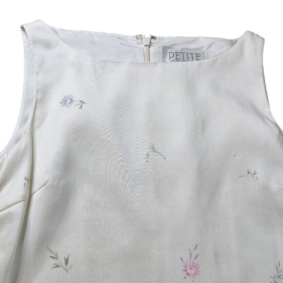 Petite Sophisticate Sleeveless Silk Floral Sheath Dress 6 Pink Gray Garden Print - Picture 10 of 12